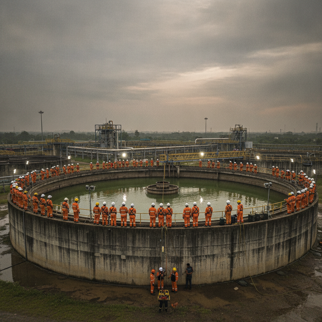 Rescue Teams Search for Akhilesh inside Balagere Sewage Treatment Plant