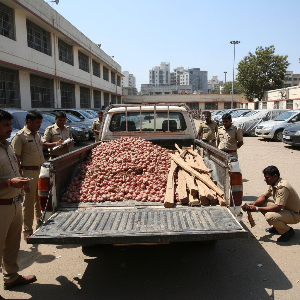 Bengaluru Smugglers Held for Hiding Rs 1.12 Crore Sandalwood Under Onions